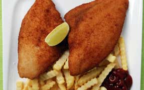 2 fiskefiletter og 
                    pommes frites